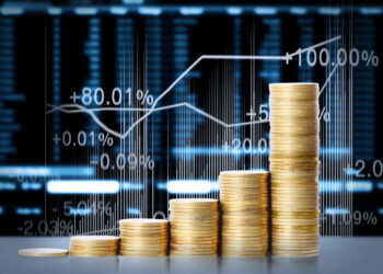 gold coins and graph them isolated on white background