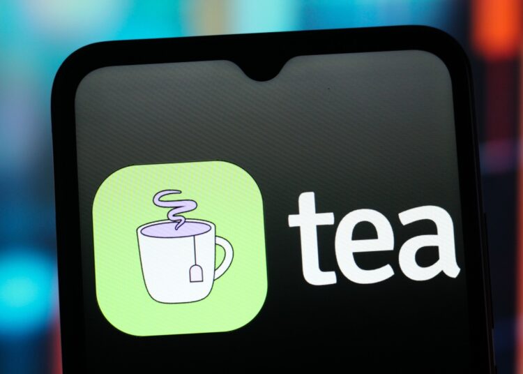 CANADA - 2025/07/27: In this photo illustration, the Tea App (Dating Safety for Women) logo is seen displayed on a smartphone screen. (Photo Illustration by Thomas Fuller/SOPA Images/LightRocket via Getty Images)