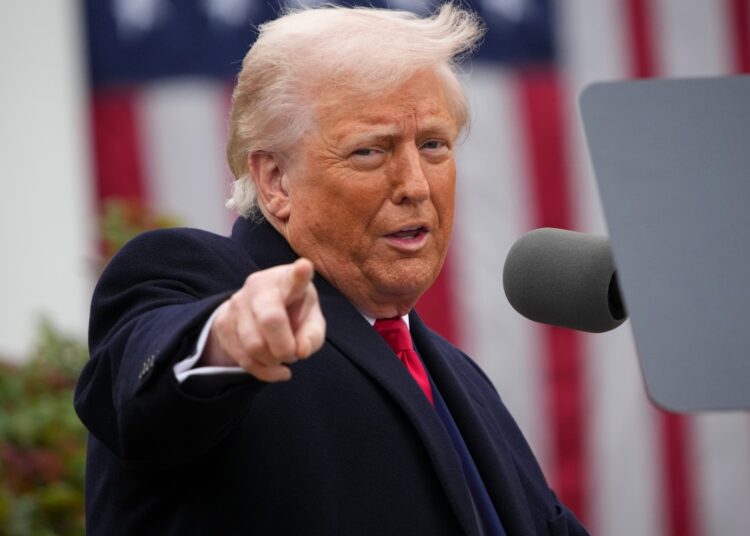 WASHINGTON, DC - APRIL 02: U.S. President Donald Trump gestures while speaking during a “Make America Wealthy Again” trade announcement event in the Rose Garden at the White House on April 2, 2025 in Washington, DC. Touting the event as “Liberation Day”, Trump is expected to announce additional tariffs targeting goods imported to the U.S. (Photo by Andrew Harnik/Getty Images)