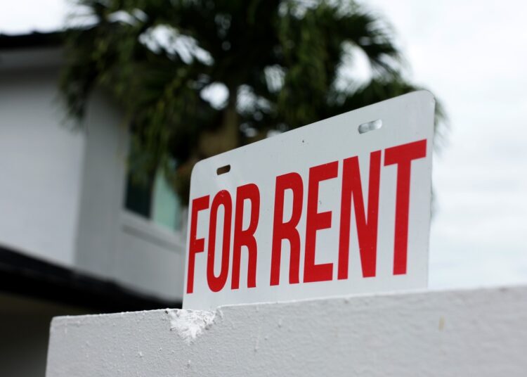 MIAMI, FLORIDA - DECEMBER 12: A "for rent" sign is posted in front of a home on December 12, 2023 in Miami, Florida. According to AAA, the national average for unleaded gas was $3.14 a gallon on December 12, which helped slow the growth of the Consumer Price Index. But the cost of shelter remains high, pushing the entire index up 0.1% between October and November. (Photo by Joe Raedle/Getty Images)
